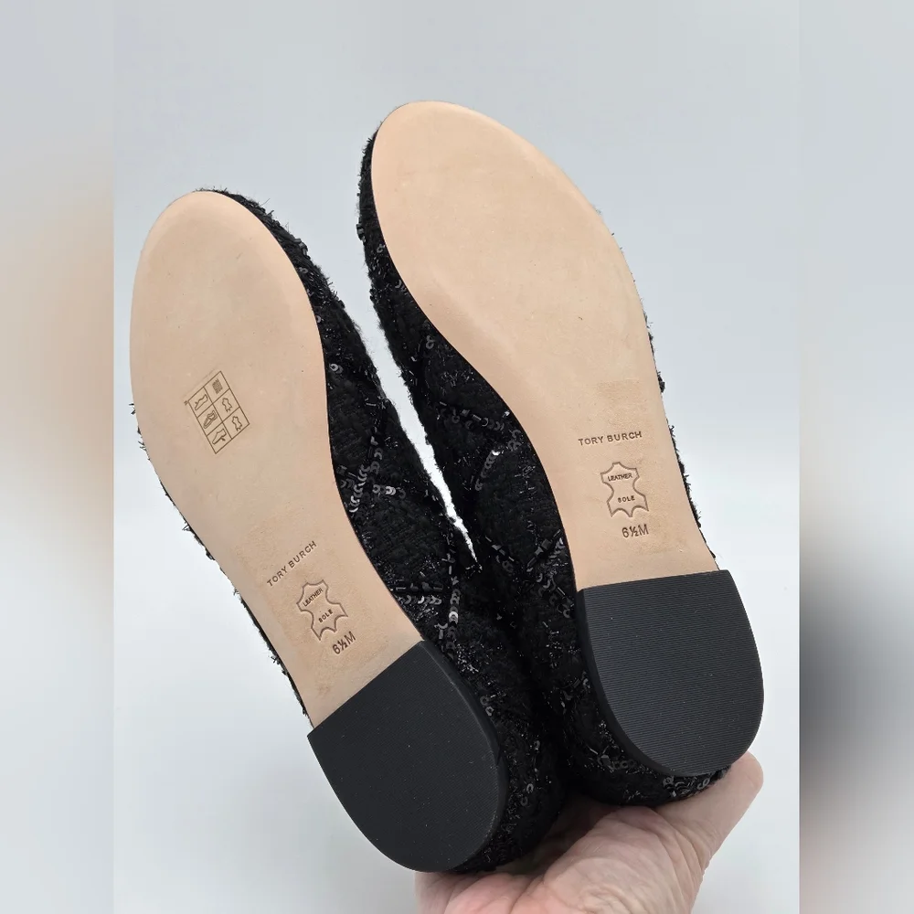 Tory Burch Chelsea Tweed Ballet Flat in Perfect Black. Sz. 6.5